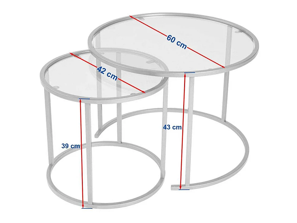 Ensemble de 2 tables gigognes rondes en métal et verre Aurum