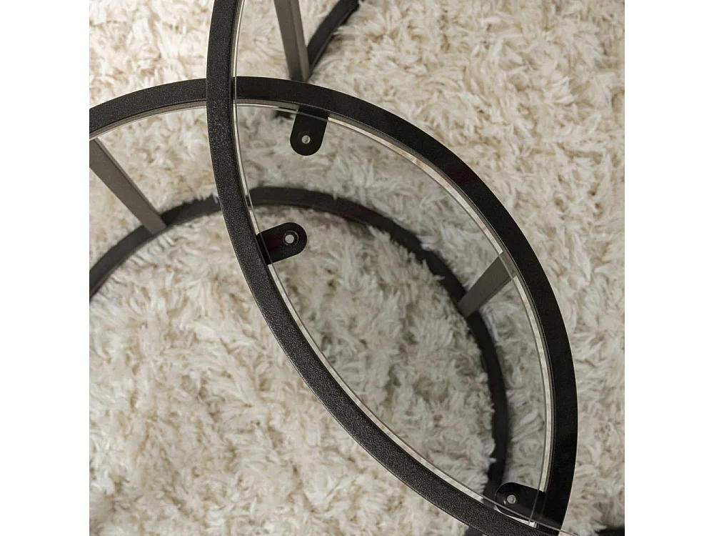 Ensemble de 2 tables gigognes rondes en métal et verre Aurum