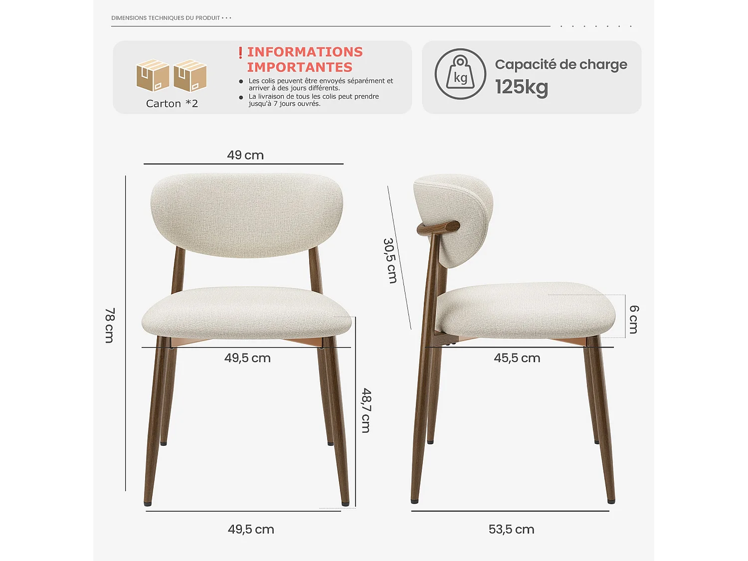 Set van 4 eetkamerstoelen SMARTUE, gestoffeerd, gebogen rugleuning, metalen poten met antislipdoppen, beige