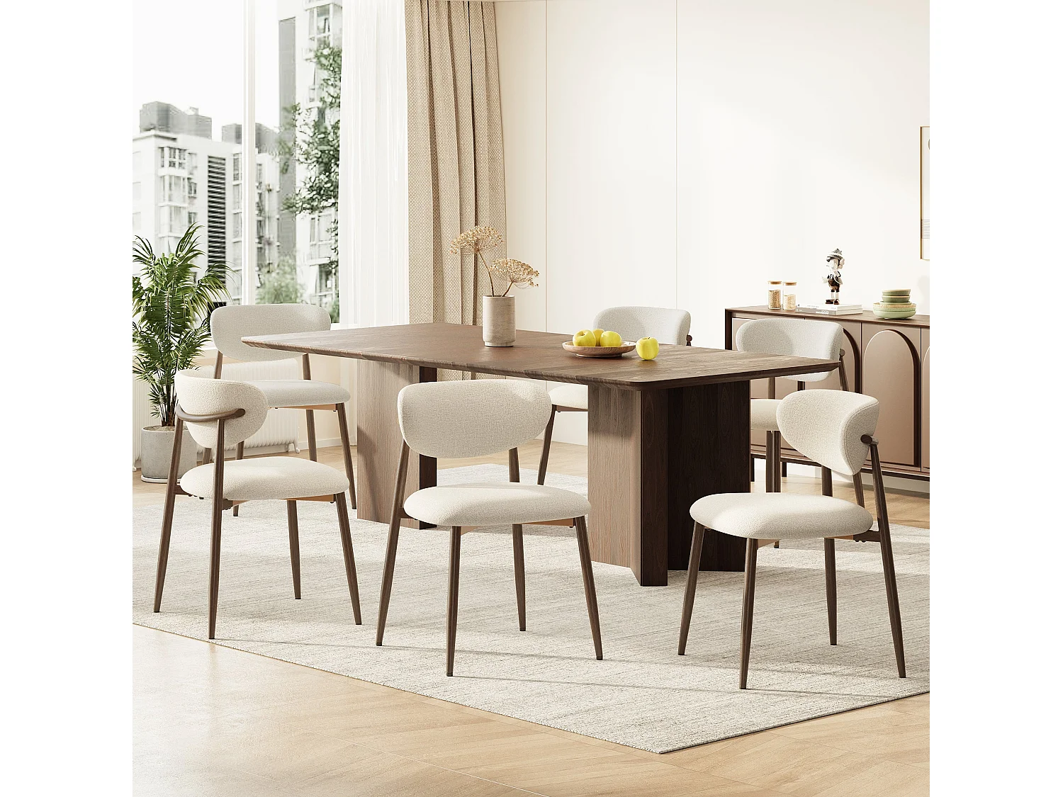 Set van 4 eetkamerstoelen SMARTUE, gestoffeerd, gebogen rugleuning, metalen poten met antislipdoppen, beige