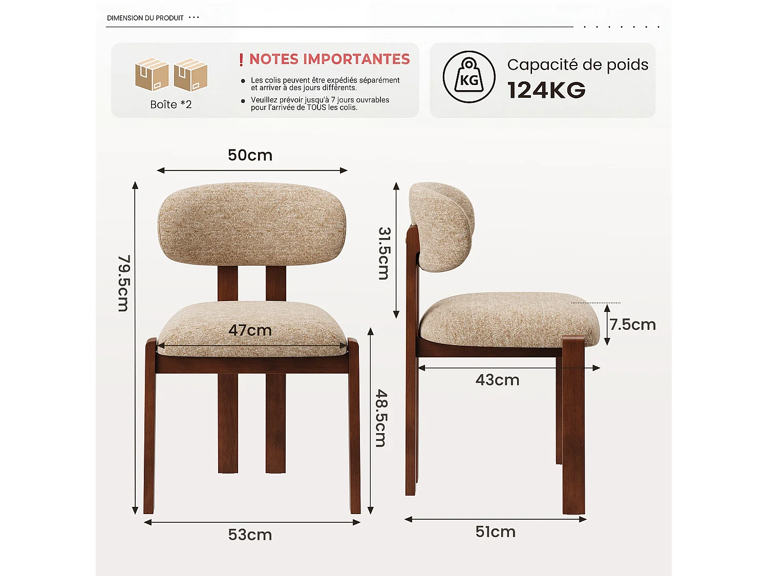 Set di 4 sedie caramello SMARTUE, rivestimento in tessuto ciniglia, seduta spessa, schienale curvo, gambe in legno di hevea color noce scuro