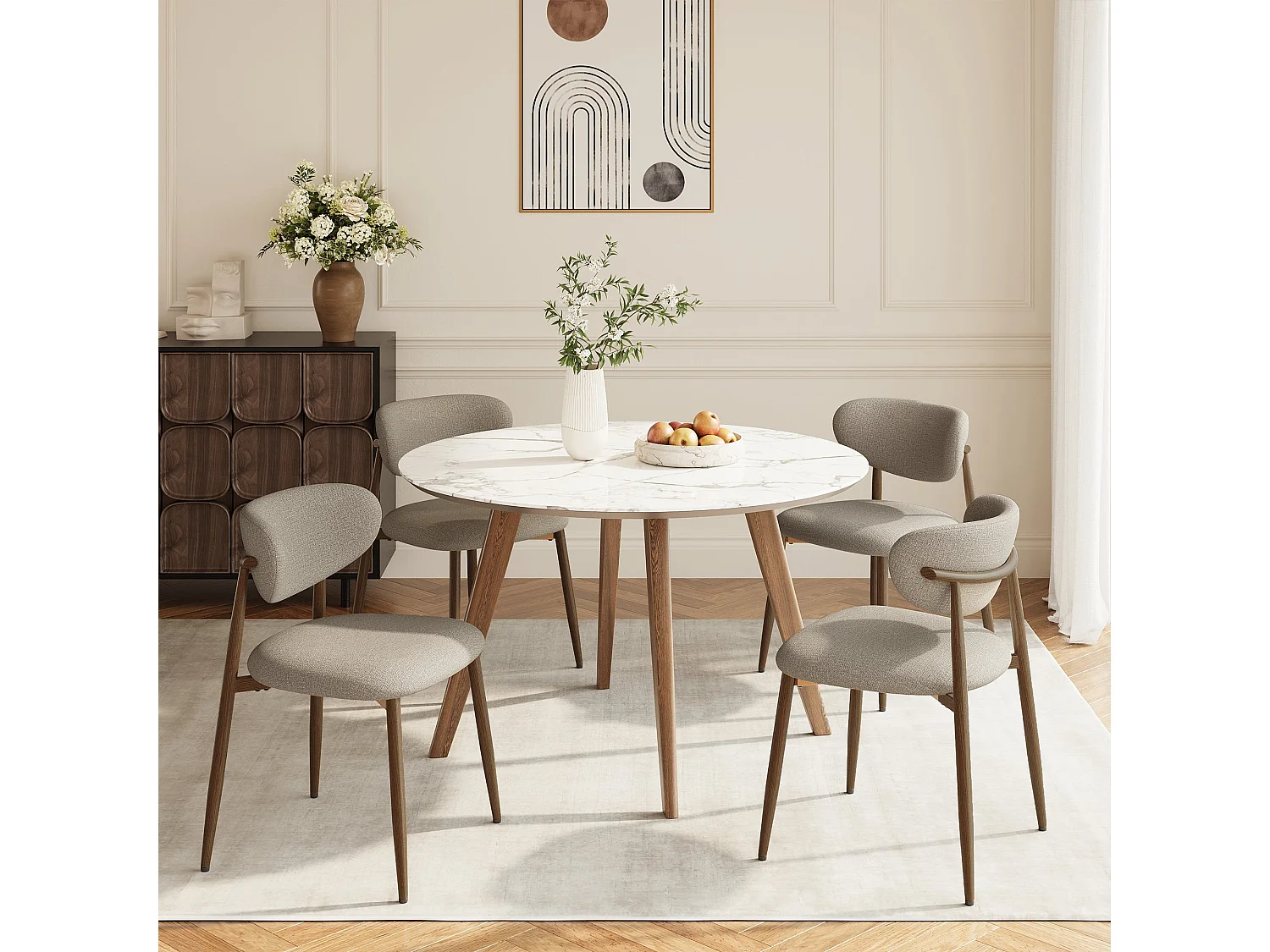 Set van 4 eetkamerstoelen SMARTUE, gestoffeerd, gebogen rugleuning, metalen poten met antislipdoppen, bruin