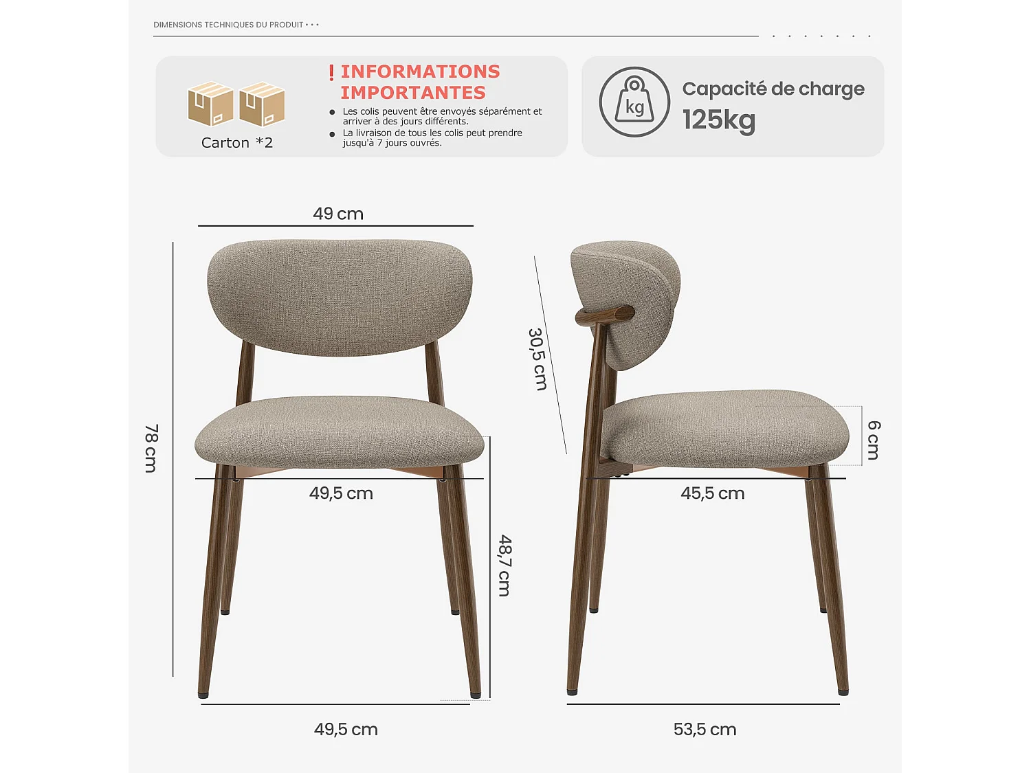 Set van 4 eetkamerstoelen SMARTUE, gestoffeerd, gebogen rugleuning, metalen poten met antislipdoppen, bruin