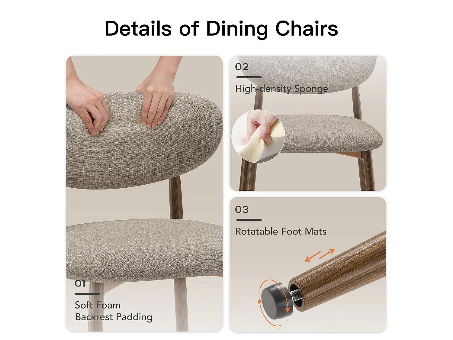 Set van 4 eetkamerstoelen SMARTUE, gestoffeerd, gebogen rugleuning, metalen poten met antislipdoppen, bruin