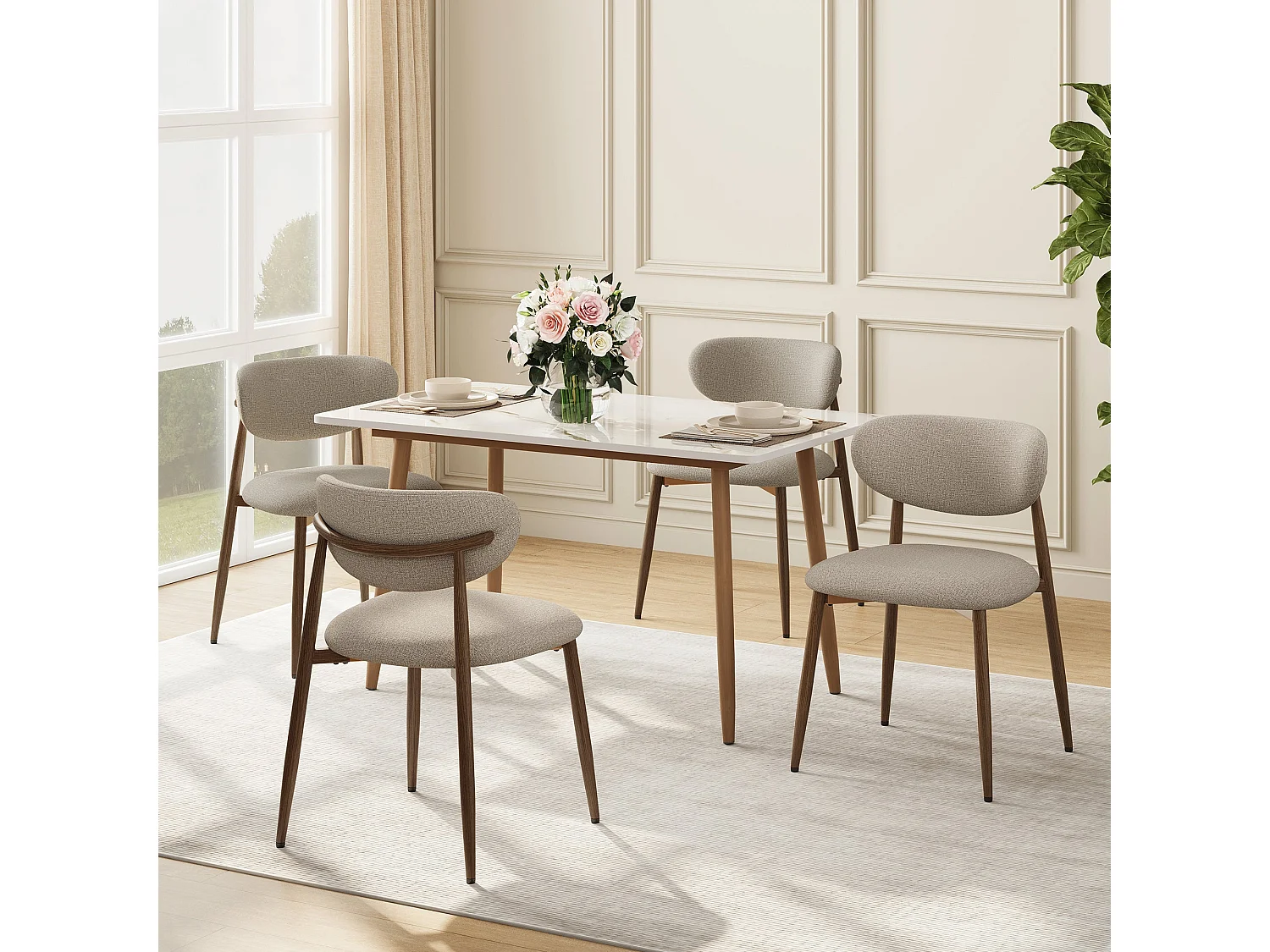 Set van 4 eetkamerstoelen SMARTUE, gestoffeerd, gebogen rugleuning, metalen poten met antislipdoppen, bruin