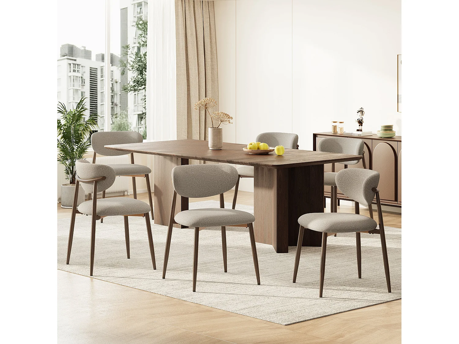 Set van 4 eetkamerstoelen SMARTUE, gestoffeerd, gebogen rugleuning, metalen poten met antislipdoppen, bruin