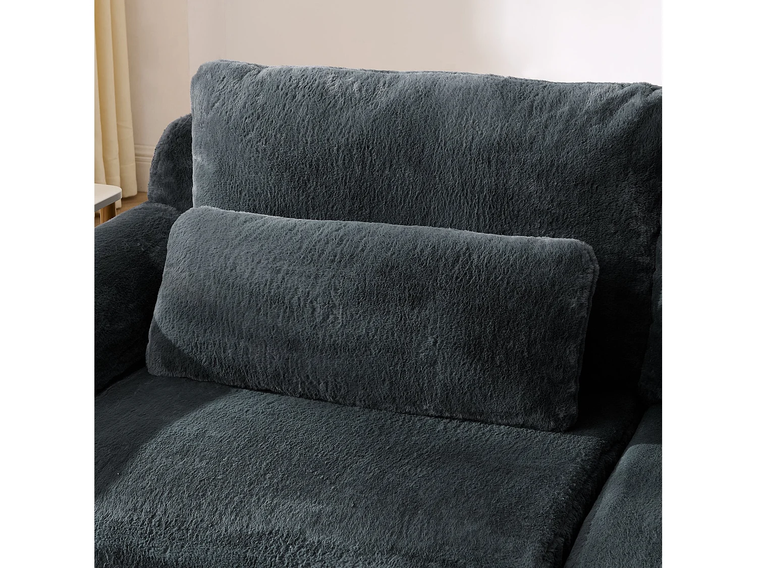 Canapé 2 Places Gris, Canapé loveseat, Tissu Doux Effet Fourrure de Lapin, Dossier Haut, USB et Pochette Latérale