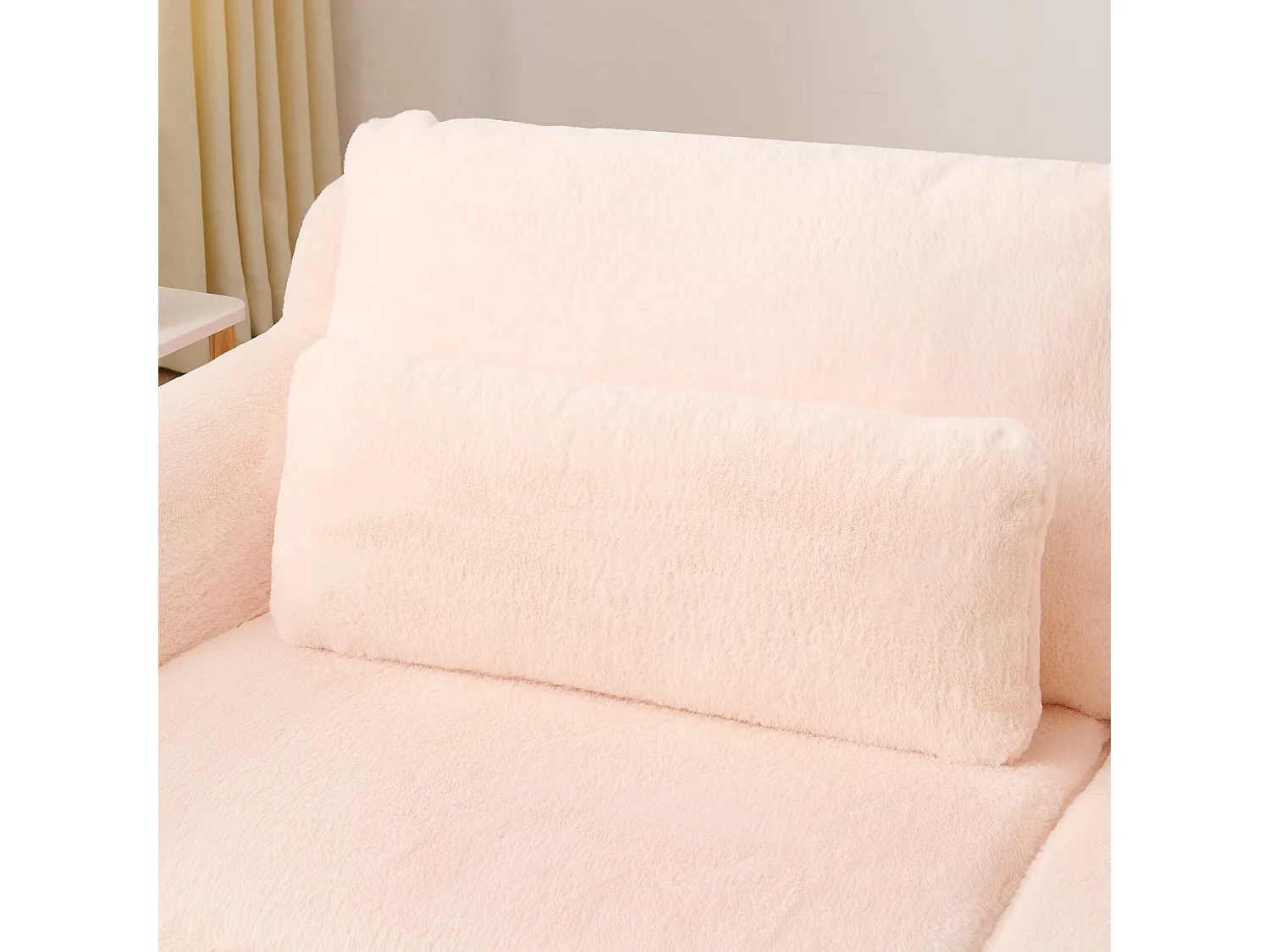 Canapé 2 Places Rose, Canapé loveseat, Tissu Doux Effet Fourrure de Lapin, Dossier Haut, USB et Pochette Latérale