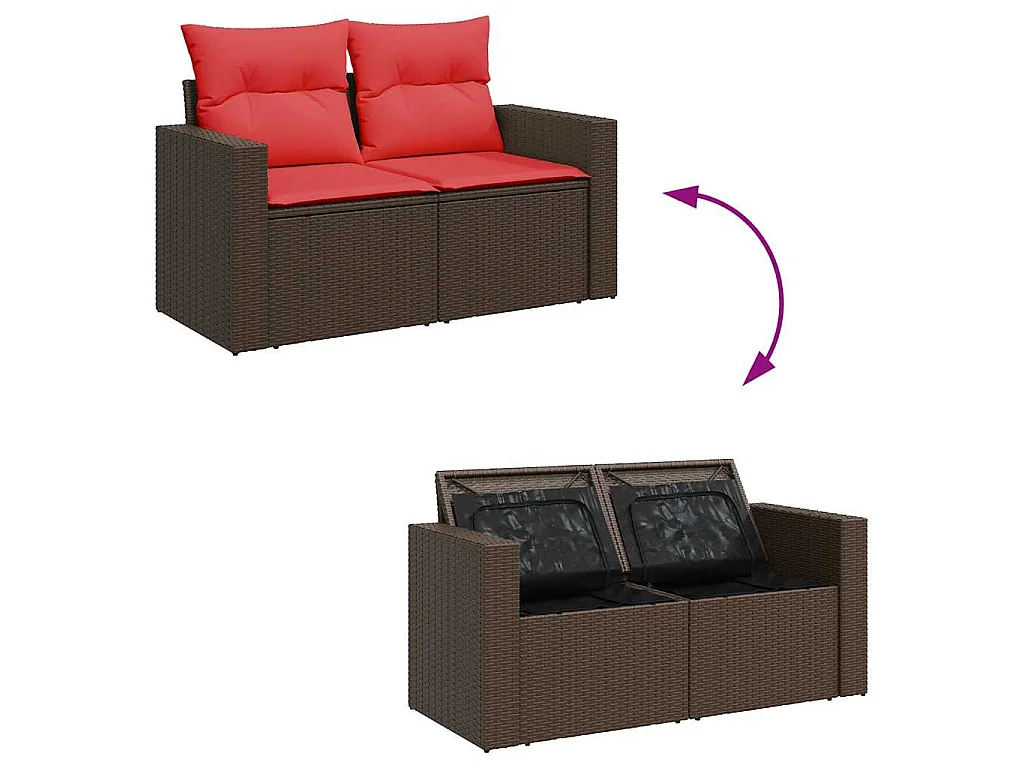 Salon de jardin avec coussins 5 pièces marron résine tressée acacia