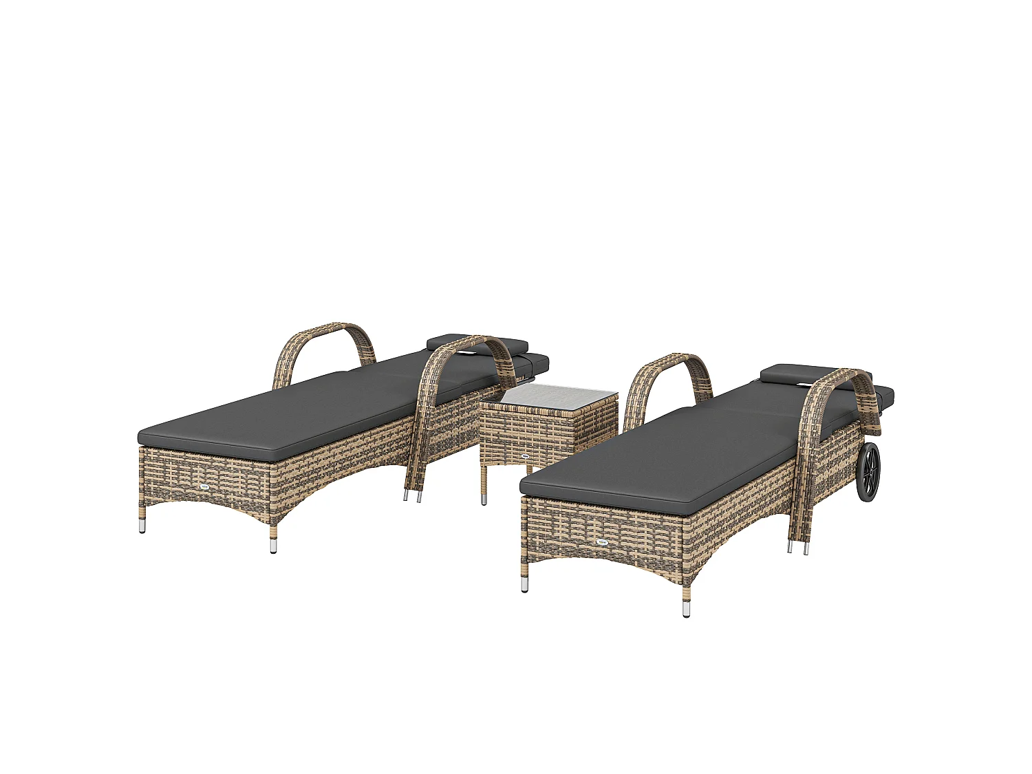Lot de 2 bains de soleil inclinables tout confort avec table d'appoint résine tressée beige