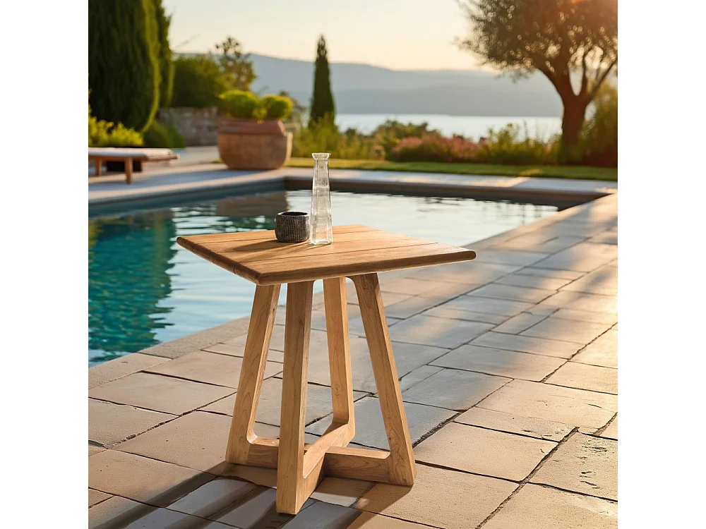 COLINE - Table à manger de jardin carrée en bois de teck recyclé 70cm (2 COLIS)