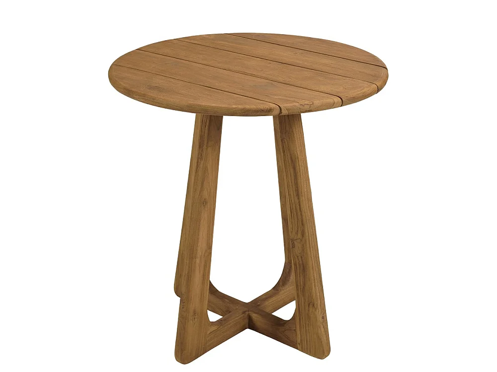 COLINE - Table à manger de jardin ronde en bois de teck recyclé D70cm (2 COLIS)