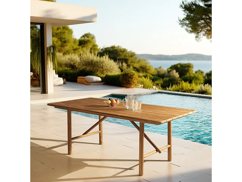 COLINE - Table à manger de jardin 200x100cm en bois de teck recyclé