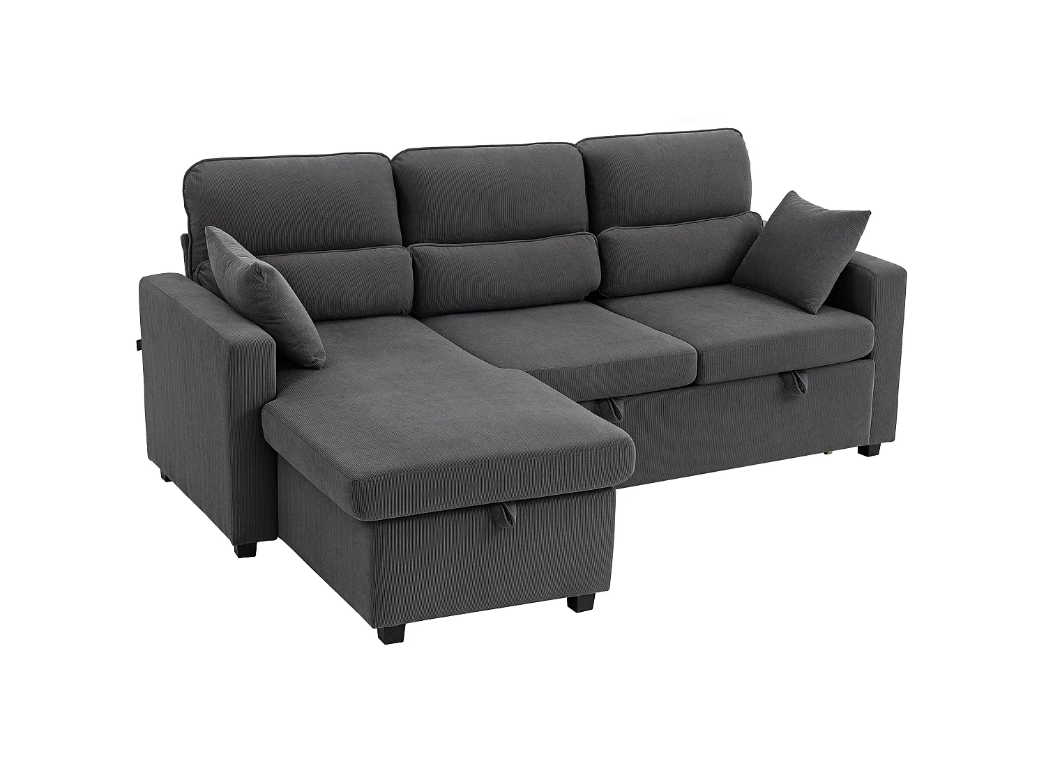 Canapé-Lit d'Angle Réversible en Velours HOMCOM avec Rangement Caché, Gris, 3 Places, Méridienne, Idéal pour les Petits Espaces