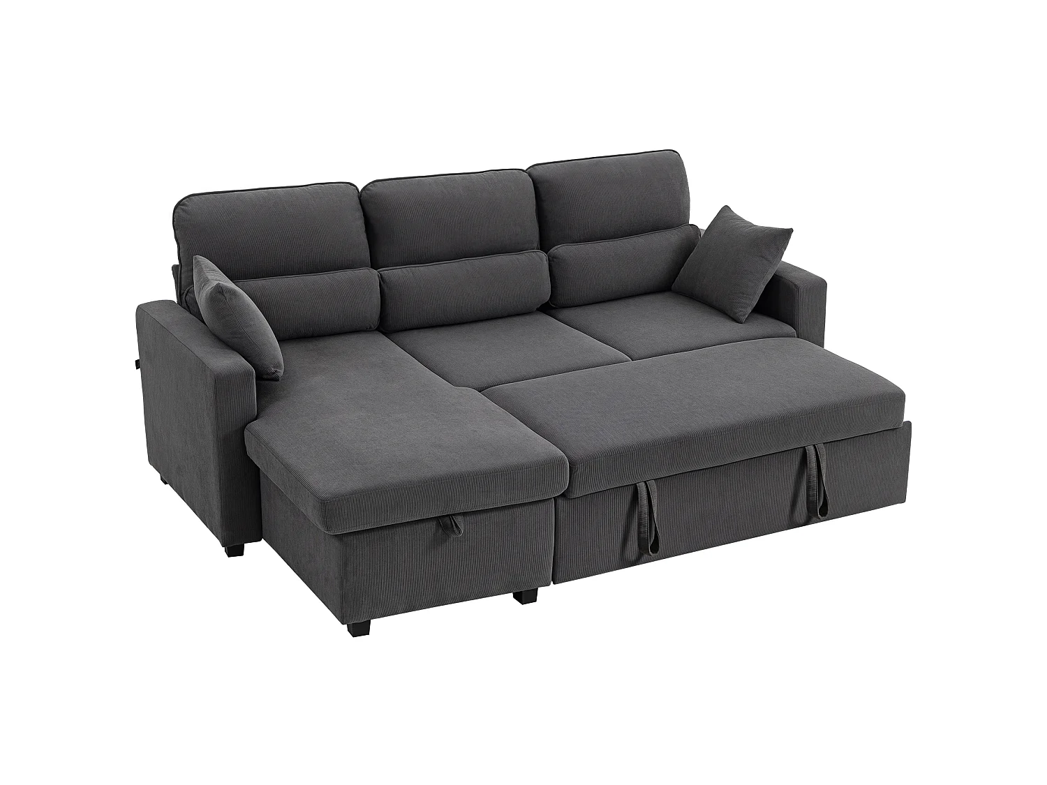 Canapé-Lit d'Angle Réversible en Velours HOMCOM avec Rangement Caché, Gris, 3 Places, Méridienne, Idéal pour les Petits Espaces