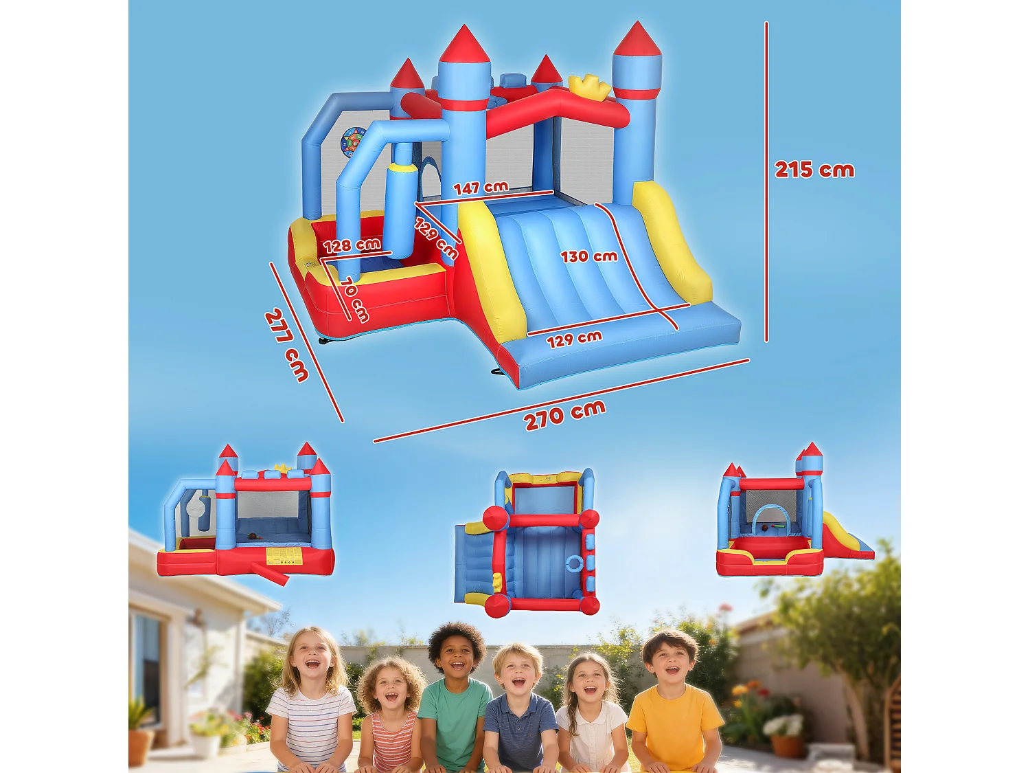 Château gonflable 5 en 1 piscine toboggan trampoline panier de basket sac de frappe