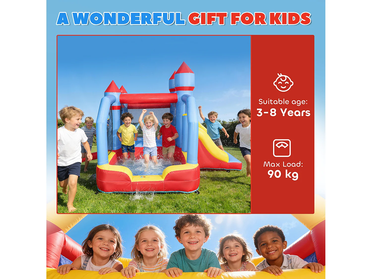 Château gonflable 5 en 1 piscine toboggan trampoline panier de basket sac de frappe