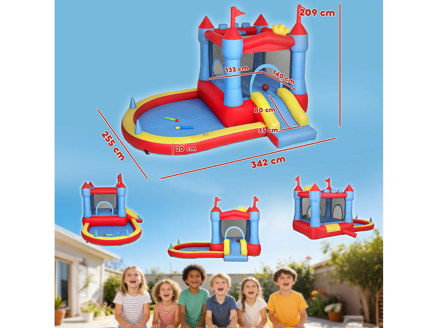 Château gonflable 4 en 1 piscine toboggan trampoline panier de basket