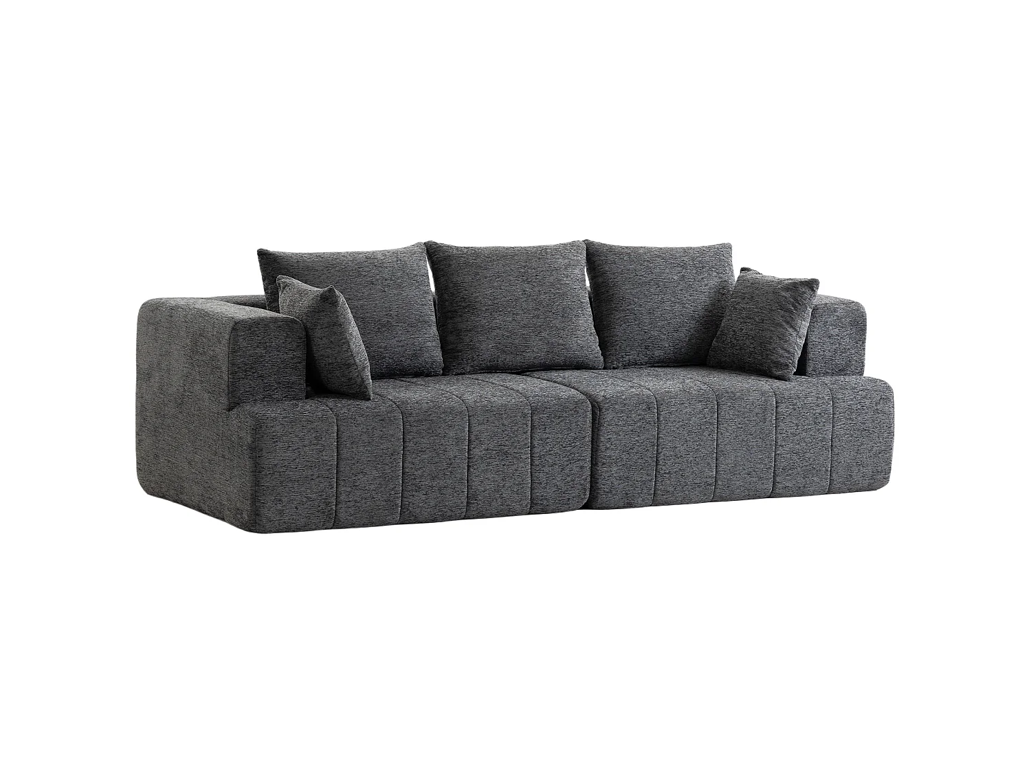 Canapé moderne 3 places en chenille 248cm, gris, siège rembourré large, coussins à ressort, larges accoudoirs, base antidérapante, 2 coussins
