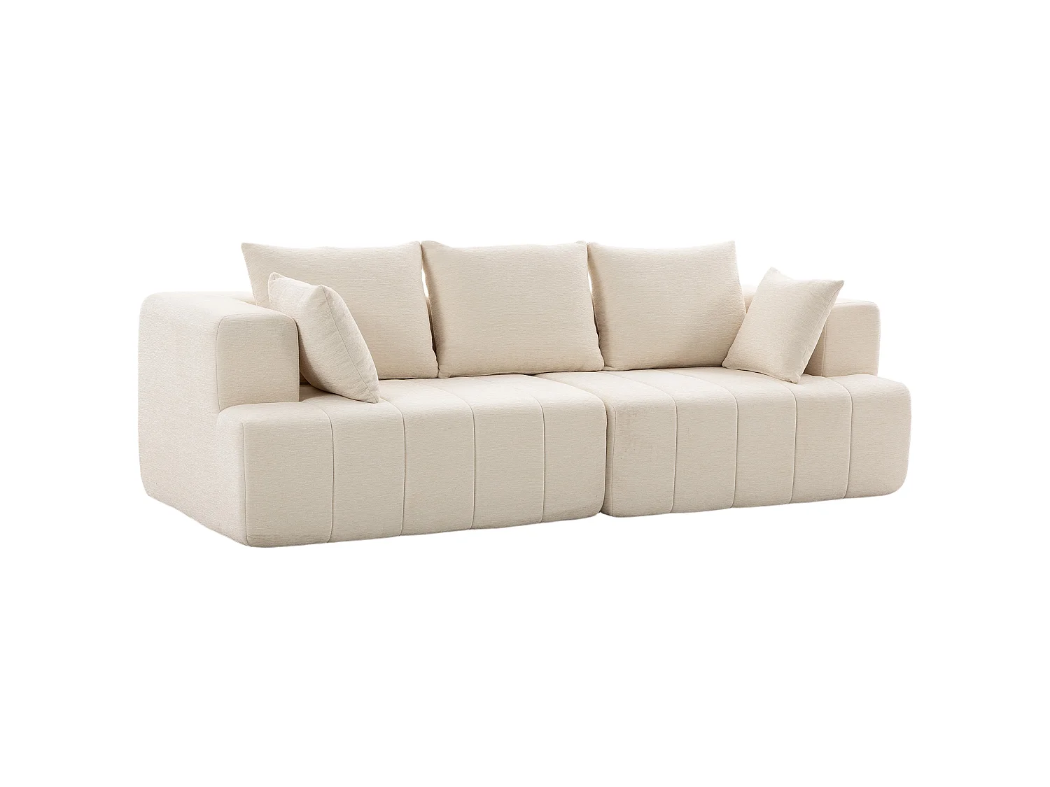 Canapé 3 Places en Chenille Moderne 248cm, Siège Épais Rembourré, Coussins à Ressorts, Accoudoirs larges, Base Antidérapante, Beige/Gris