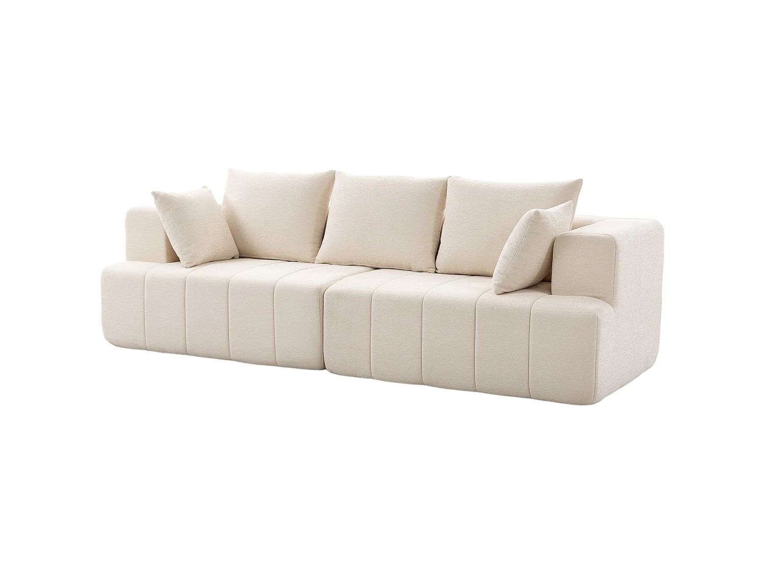 Canapé 3 Places en Chenille Moderne 248cm, Siège Épais Rembourré, Coussins à Ressorts, Accoudoirs larges, Base Antidérapante, Beige/Gris