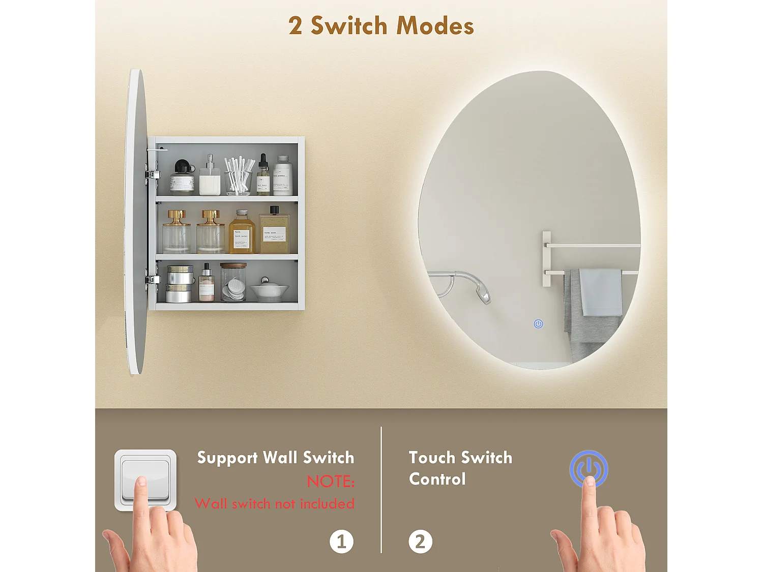 Armoire miroir organique LED réglable salle de bain 2 étagères