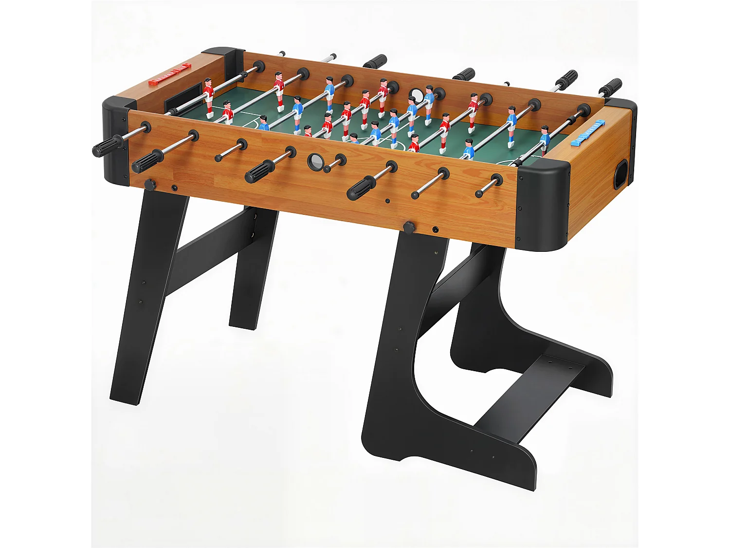 Babyfoot pliable - 22 joueurs, 2 ballons, 4 + 4 poignées, compteurs - dim. 118 x 107 x 78 cm - effet bois noir