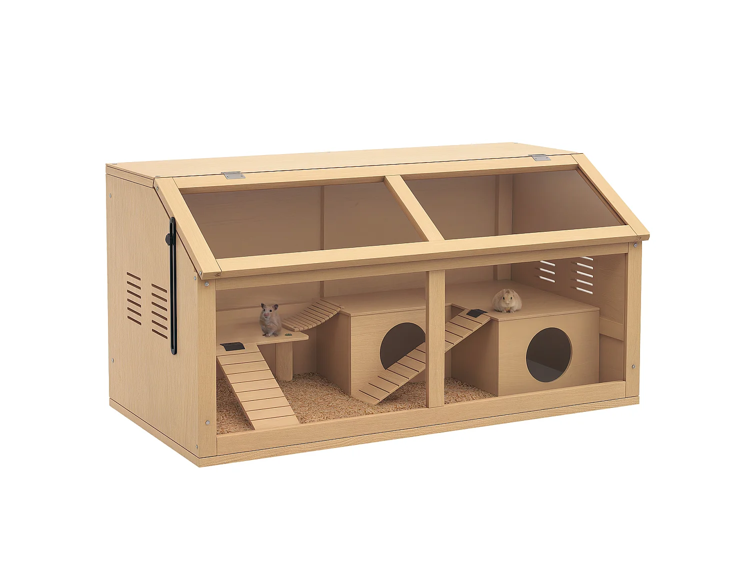 Cage hamster avec ventilation couvercle ouvrant et accessoires bois