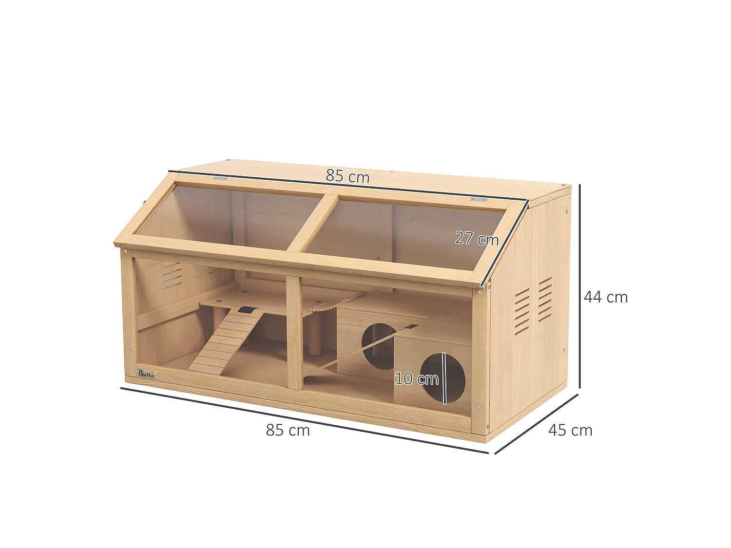 Cage hamster avec ventilation couvercle ouvrant et accessoires bois