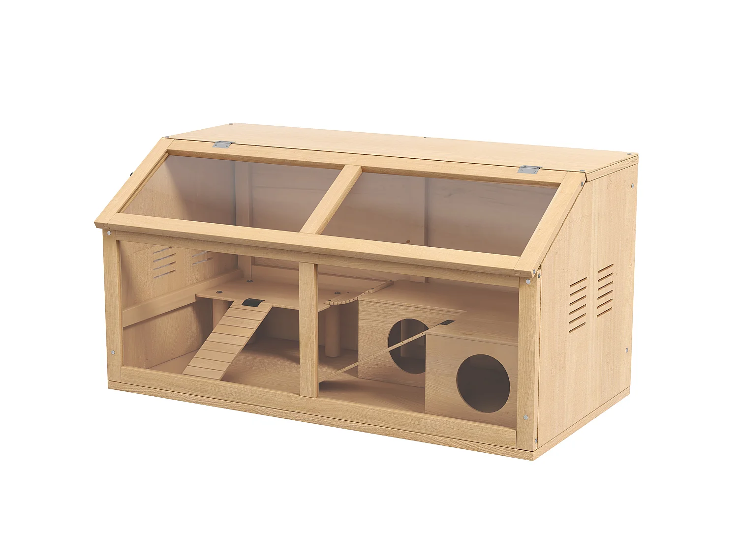 Cage hamster avec ventilation couvercle ouvrant et accessoires bois