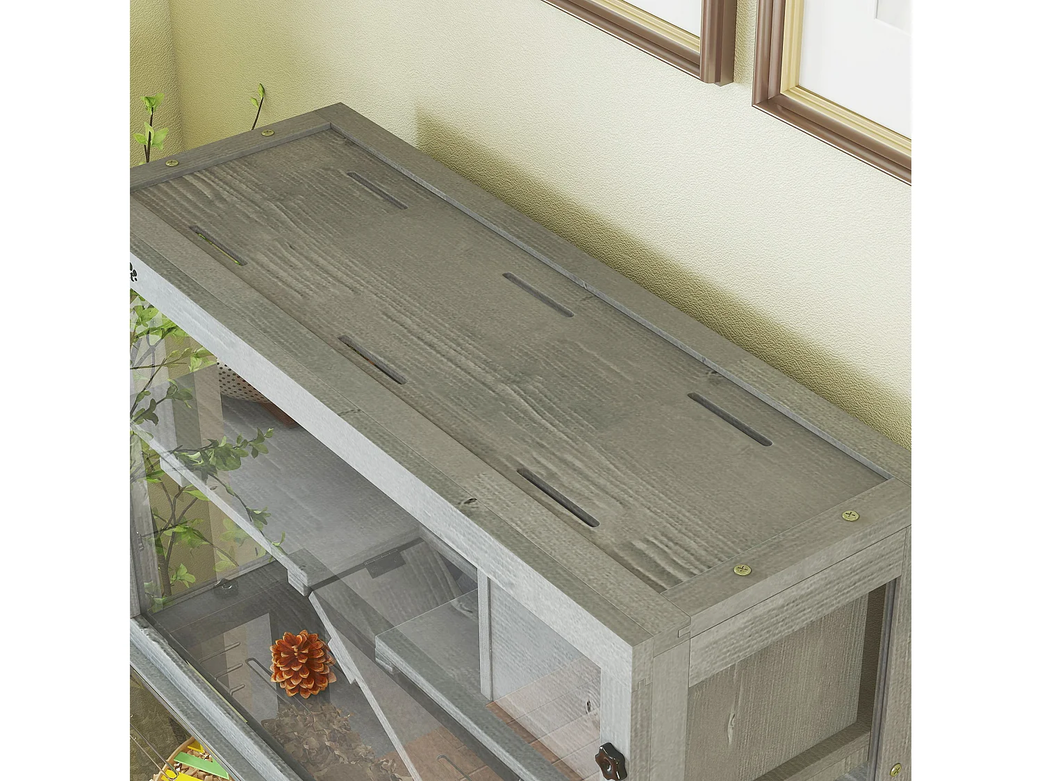 Cage hamster 3 niveaux avec cabane roue rampes bois gris