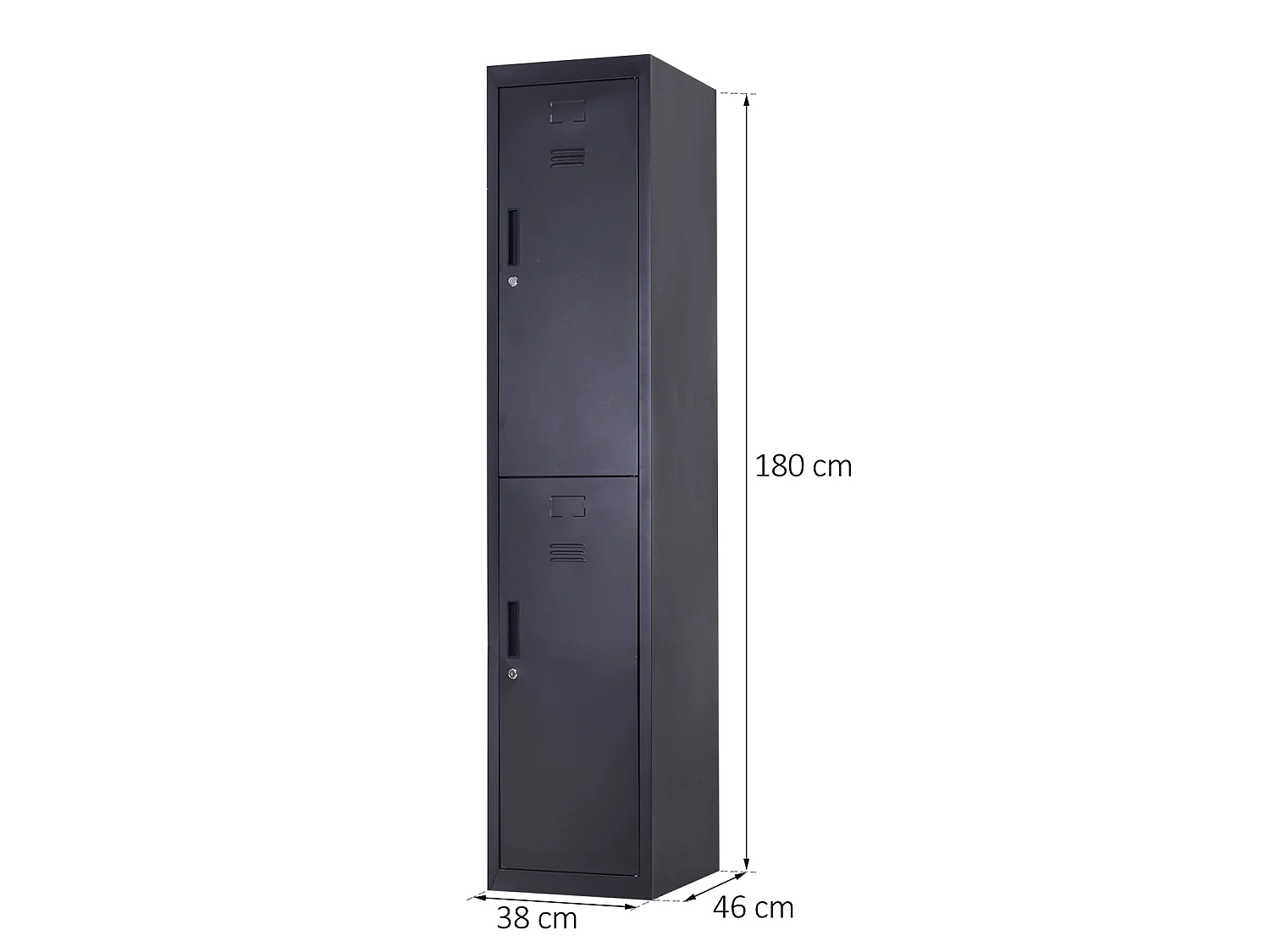 Vestiaire métallique 2 portes verrouillables - armoire métallique - 2 tringles, 4 étagères - acier noir