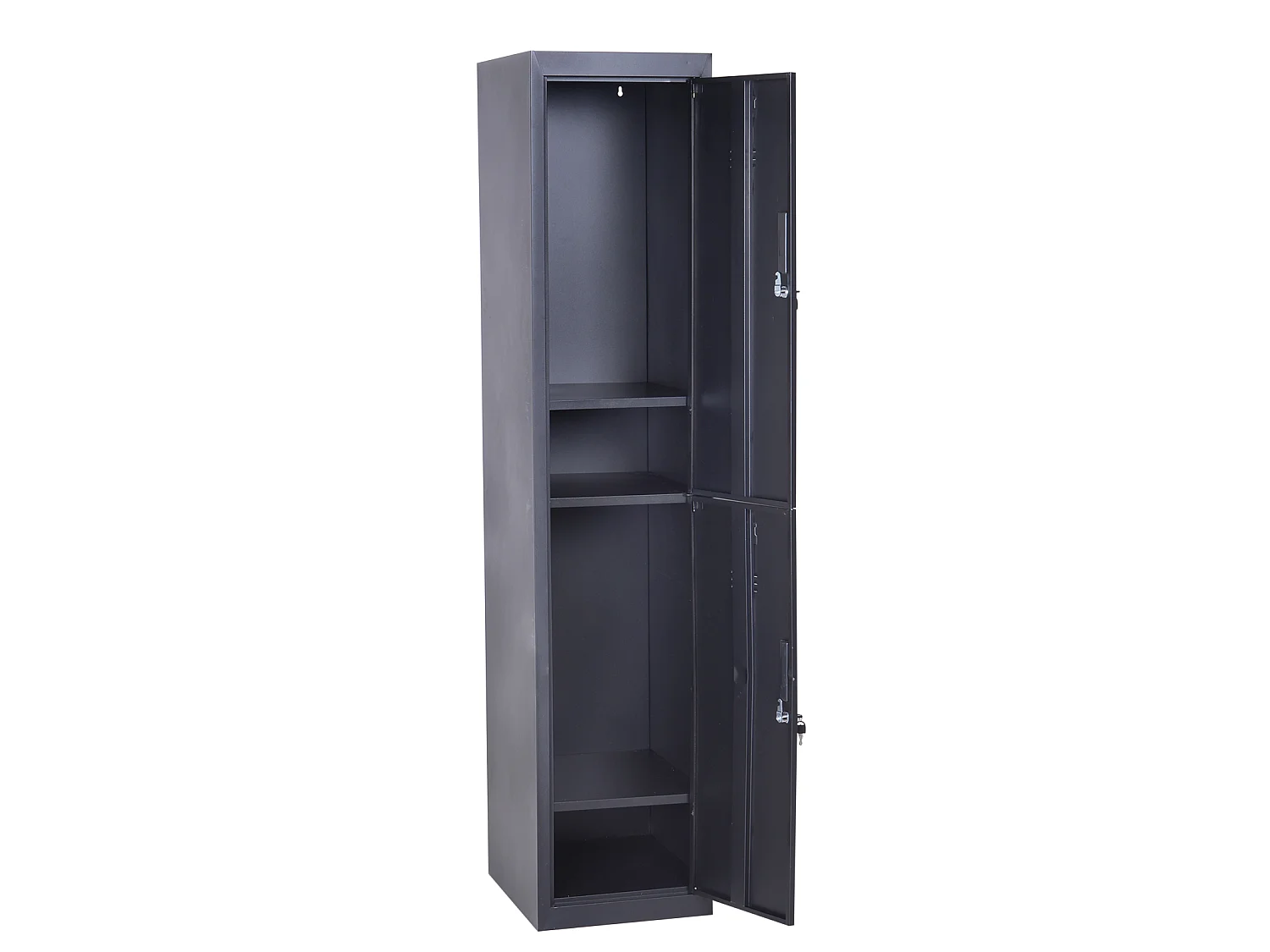 Vestiaire métallique 2 portes verrouillables - armoire métallique - 2 tringles, 4 étagères - acier noir
