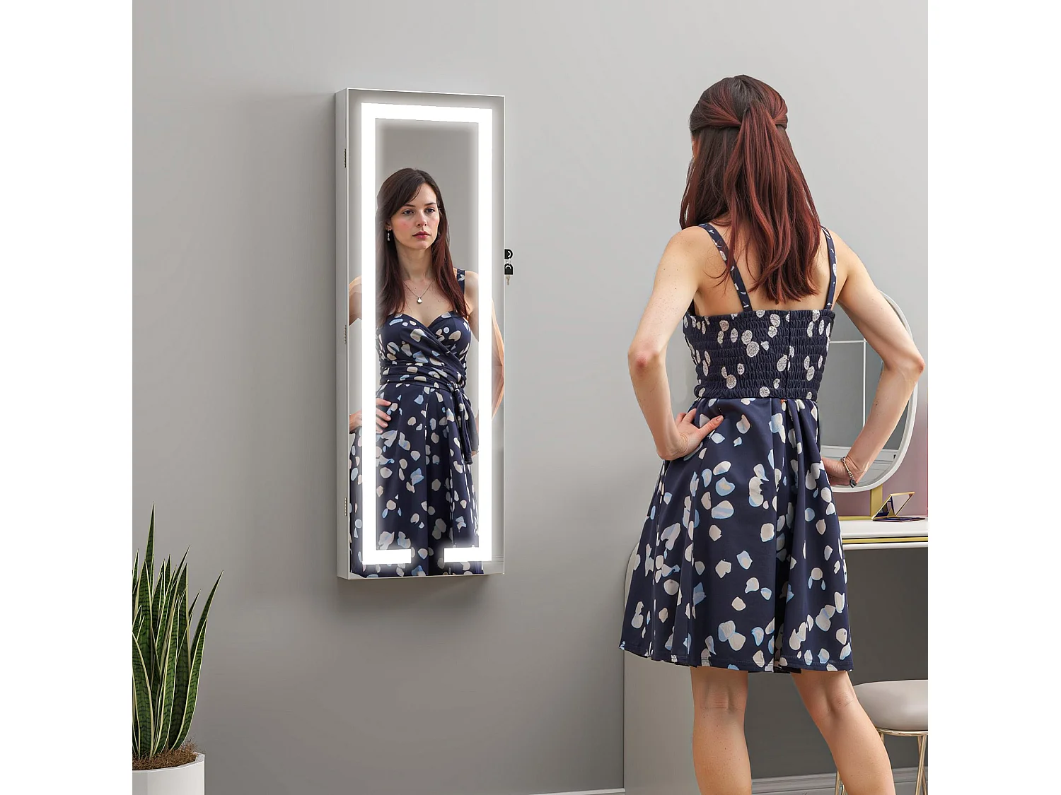 Armoire à bijoux verrouillable miroir LED intégré installation murale ou porte blanc