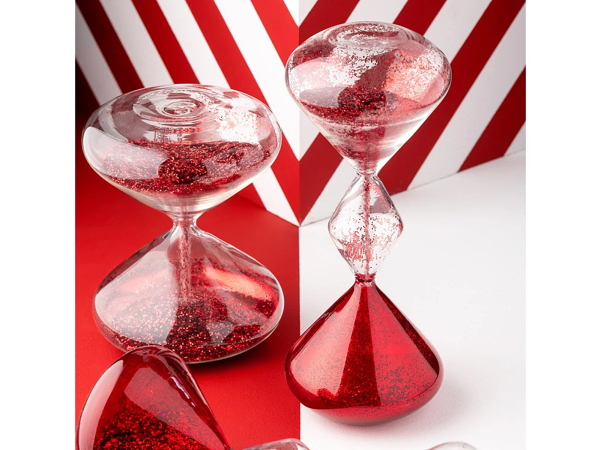 Sablier Déco en Verre "Paillettes" 27cm Rouge