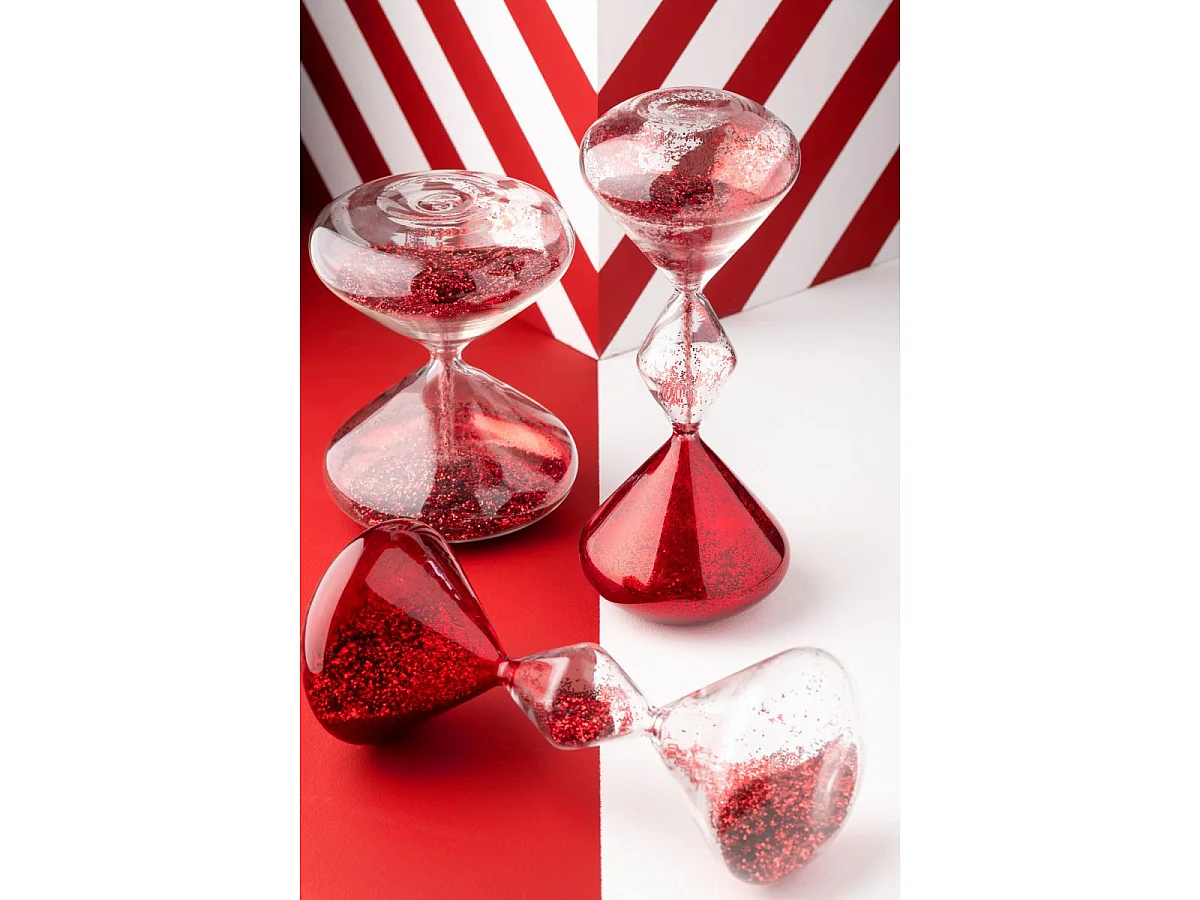 Sablier Déco en Verre "Paillettes" 27cm Rouge