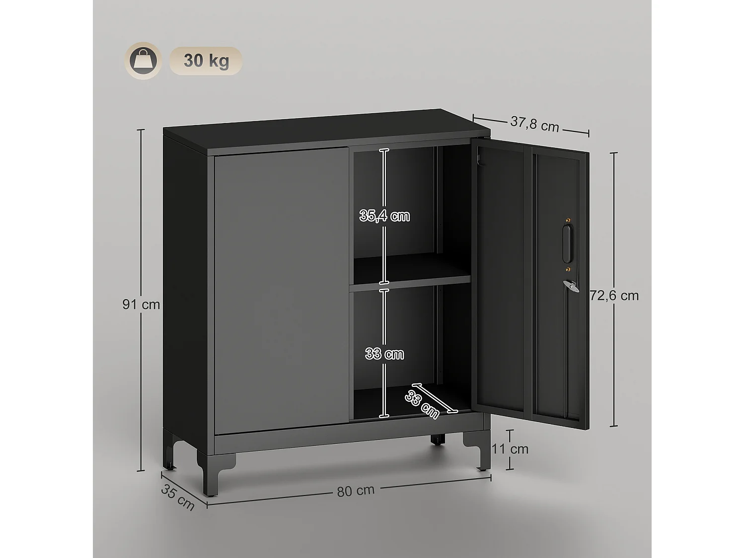 Armoire de bureau métal verrouillable 2 portes étagère