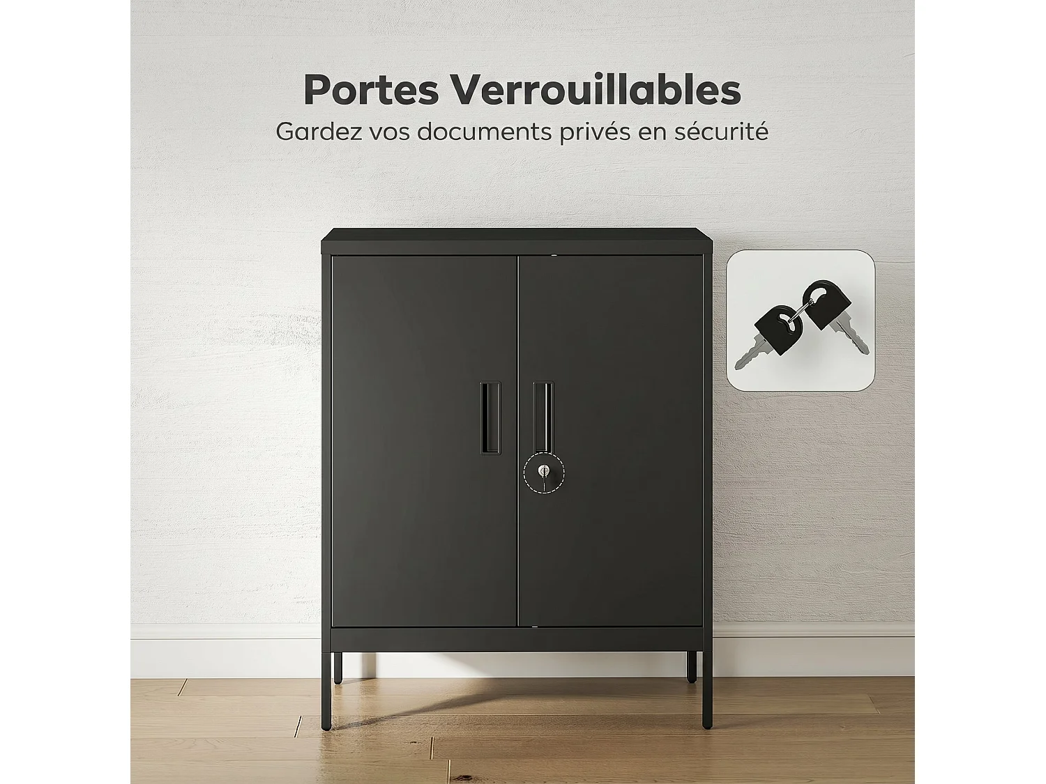 Armoire métallique de bureau verrouillable 2 portes 2 étagères noir
