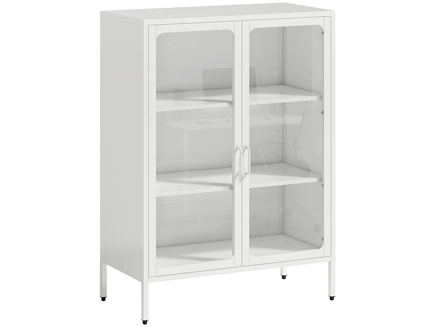 Armoire métal vitrine sur pieds 2 portes 2 étagères blanc