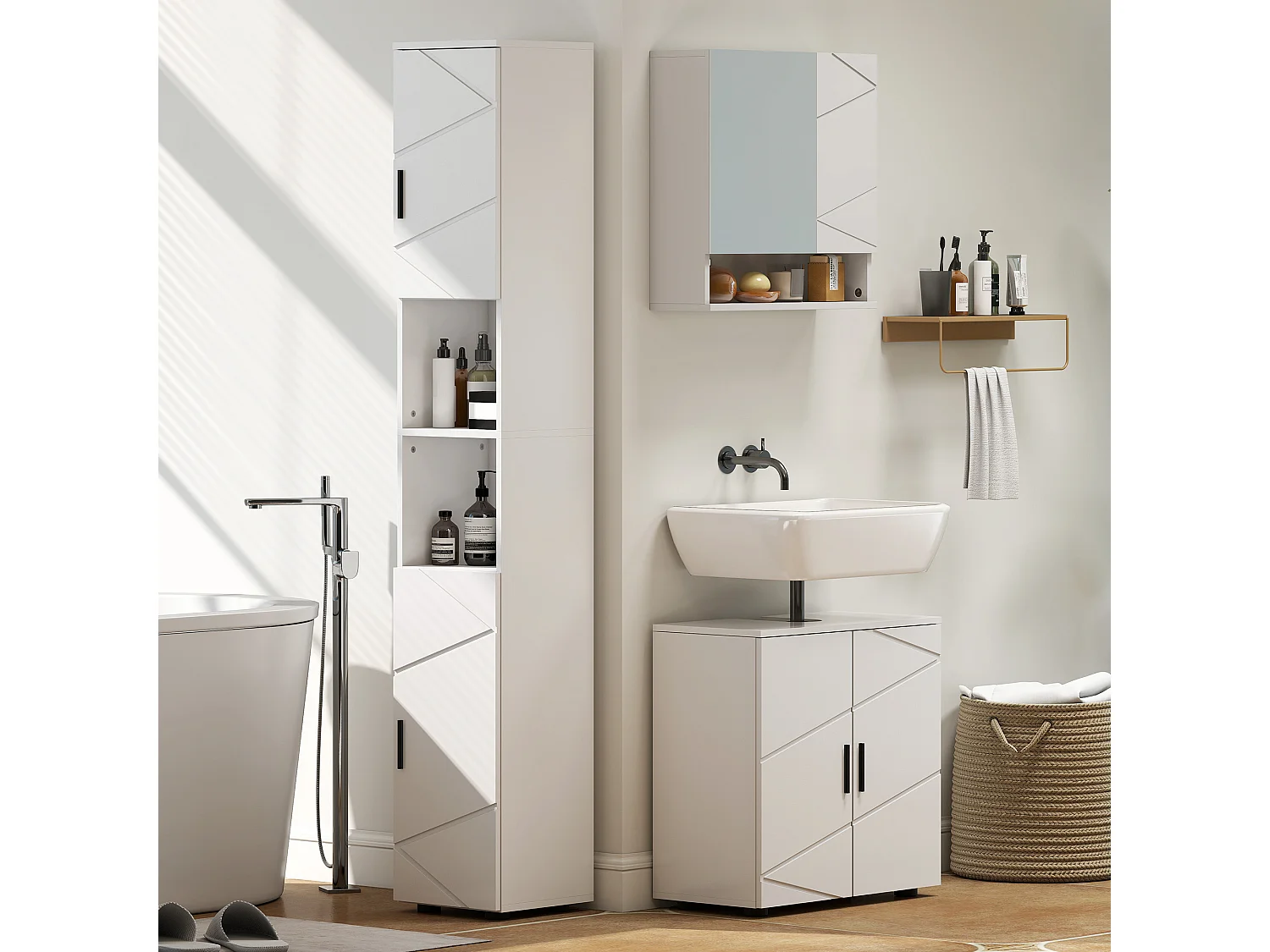 Armoire miroir de salle de bain - 2 portes, 2 étagères, niche - blanc