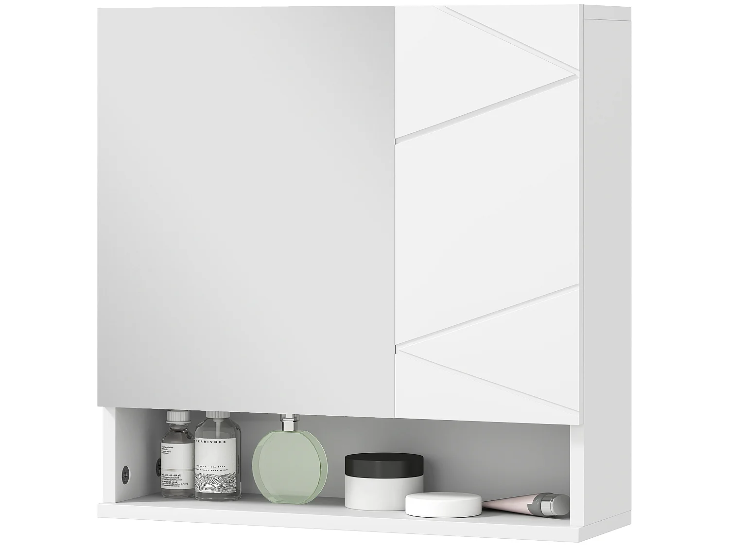 Armoire miroir de salle de bain - 2 portes, 2 étagères, niche - blanc