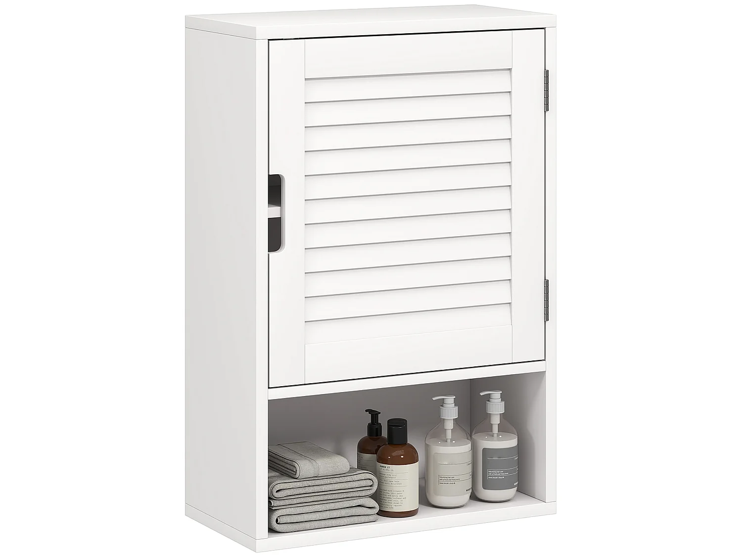 Armoire murale salle de bain porte persienne étagère niche blanc
