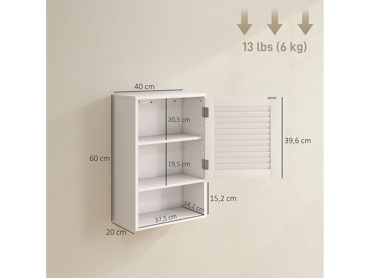 Armoire murale salle de bain porte persienne étagère niche blanc