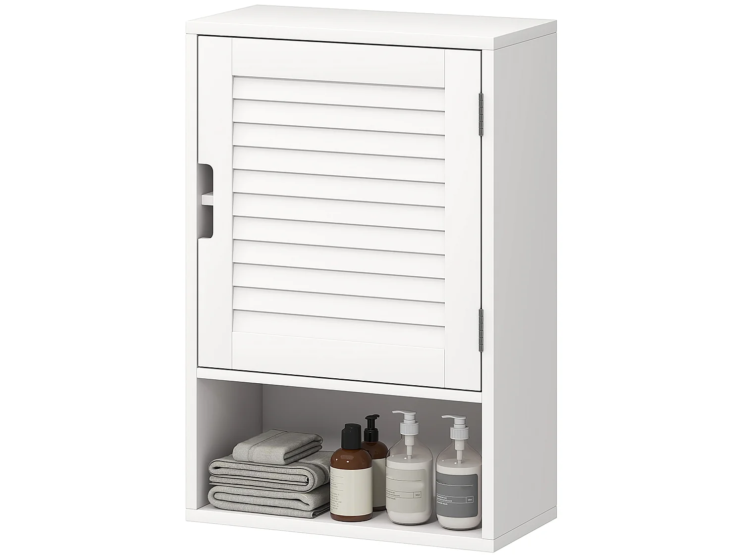 Armoire murale salle de bain porte persienne étagère niche blanc
