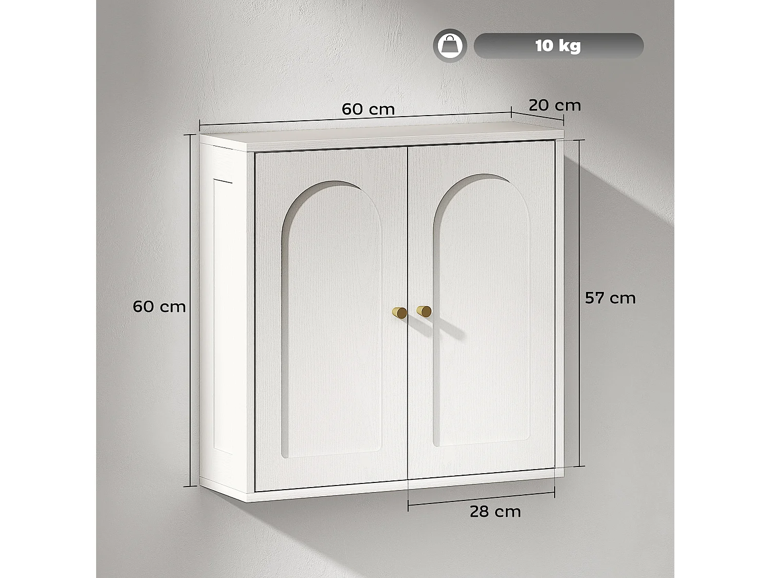 Armoire murale salle de bain design - 2 portes, étagère - dim. 60 x 20 x 60 cm - blanc doré