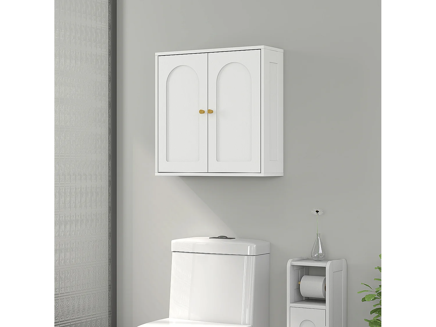 Armoire murale salle de bain design - 2 portes, étagère - dim. 60 x 20 x 60 cm - blanc doré