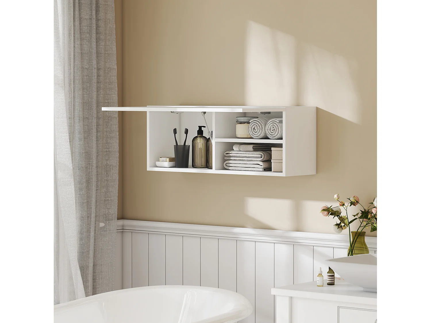 Armoire murale salle de bain porte abattante 3 compartiments blanc