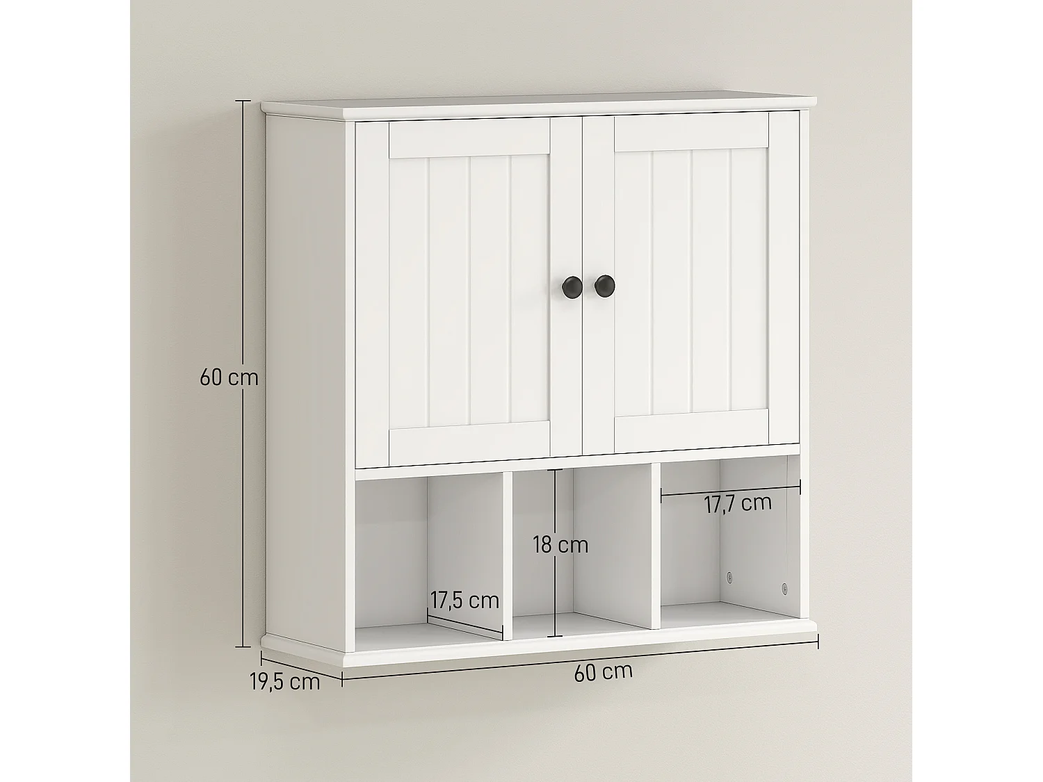 Armoire murale salle de bain 2 portes étagère 3 niches blanc