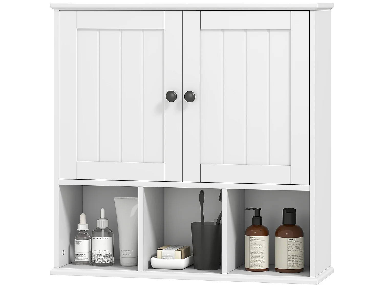 Armoire murale salle de bain 2 portes étagère 3 niches blanc