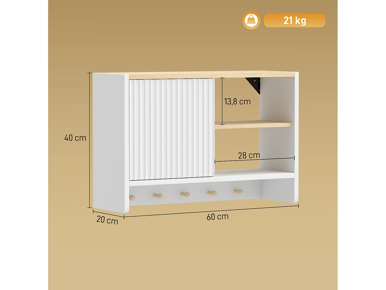 Armoire murale salle de bain rangement porte crochets bois blanc chêne